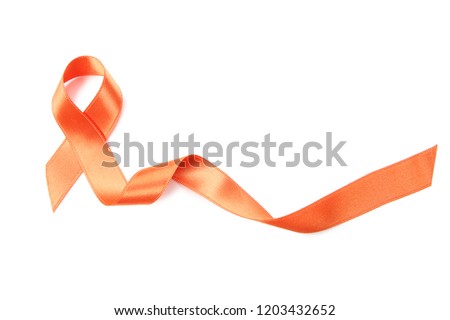 Orange ribbon on white background. Medicine concept