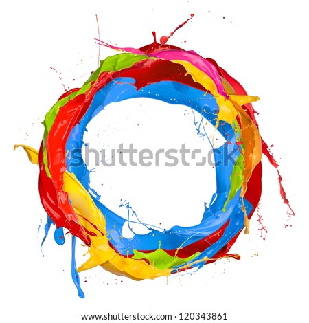  Colored paints splashes circle, isolated on white background Royalty-Free Stock Photo #120343861