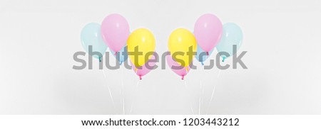 Colorful party balloons background collage, set. Celebration, holidays, summer concept. Design template. billboard or banner blank, top view, copy space.