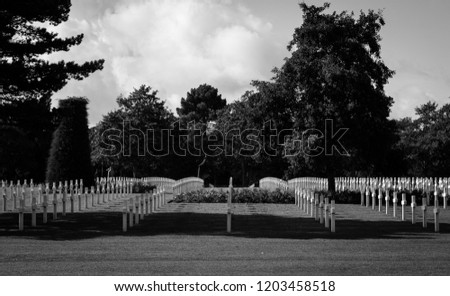 White crosses in American War Cemetery near Omaha Beach, Normandy (Colleville-sur-Mer), France
