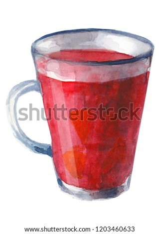 Watercolor glass cup of mulled wine