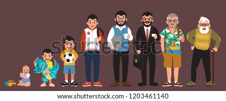 clip art men's stages of development set, cartoon design, generation stages, vector illustration, (set 2/2), big black eyes, black hair, Asian, Arab, Latino, Caucasian