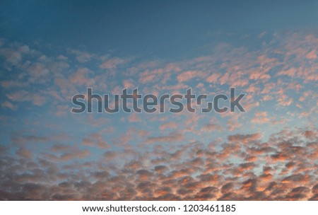 many little red clouds and blue sky is October evening, sunset