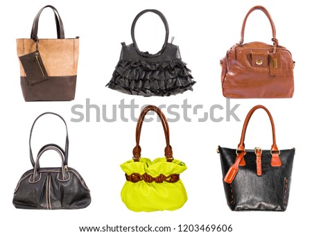 women leather color handbags isolated on white background