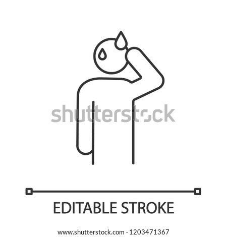 Sweating man linear icon. Cold sweat. Thin line illustration. Worrying and nervous person. Anxiety and stress. Panic. Physiological stress symptoms. Vector isolated outline drawing. Editable stroke
