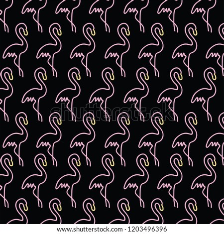 Black background on hand draw pink flamingo pattern vector
