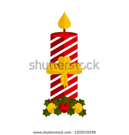 Christmas candle with holly leaves icon. Vector illustration design