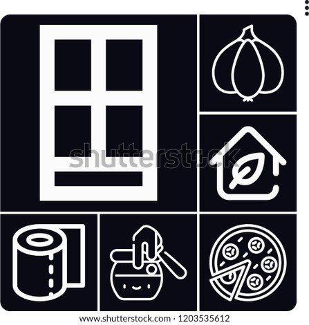 Set of 6 fresh outline icons such as eco house, pizza, garlic, honey, toilet paper