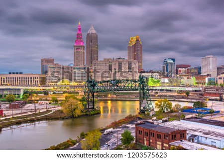 Cleveland, Ohio, USA skyline on the river.