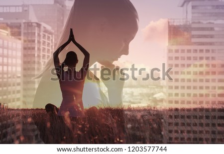 Meditation, healthy mind and body, stress management concept. Royalty-Free Stock Photo #1203577744