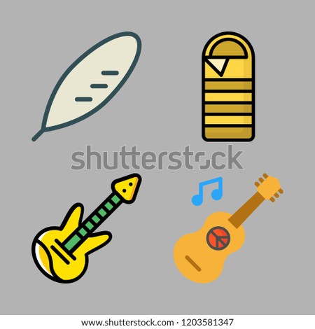 roll icon set. vector set about electric guitar, guitar, sleeping bag and quill icons set.