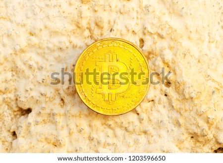 Crypto currency Gold Bitcoin, BTC, macro shot of Bitcoin coins on old paint background,  bitcoin mining concept