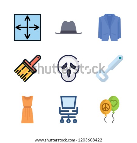studio icon set. vector set about graphic tool, dress, office chair and bottle opener icons set.