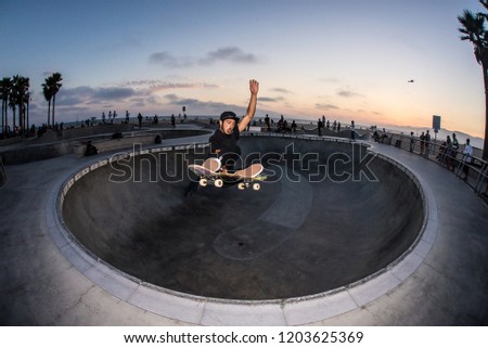 Skateboarder Flying at Sunset Venice Beach