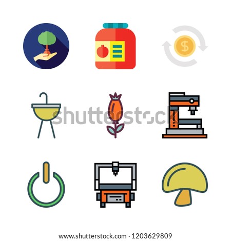 plant icon set. vector set about industrial robot, rose, reforestation and conserve icons set.