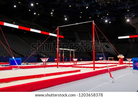 Gymnastic equipment in a gymnastic arena 