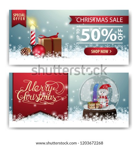 Christmas banner template with gifts and snow globe
