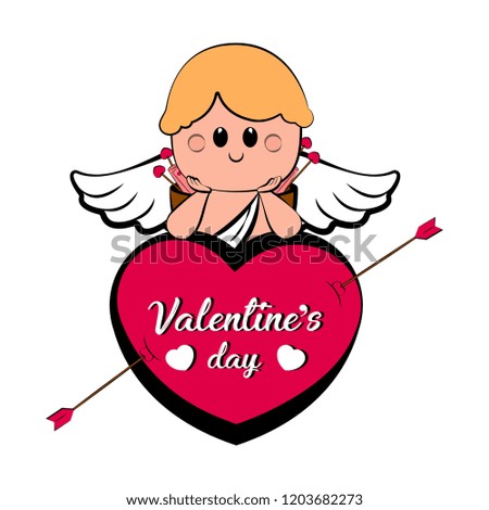 Cute cupid boy on a heart shape. Valentine day. Vector illustration design