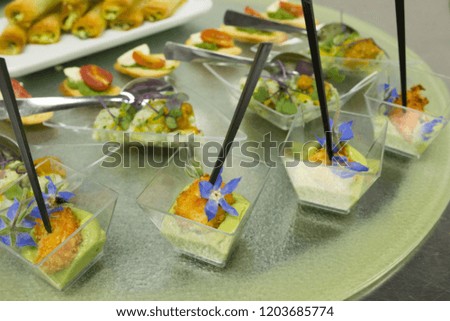 Gourmet starter. sea food platter. Colorful cocktail