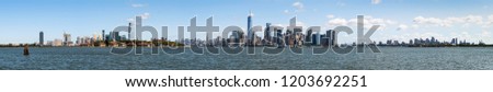 New York City skyline superpanorama with Ellis Island, Lower Manhattan and Brooklyn 
