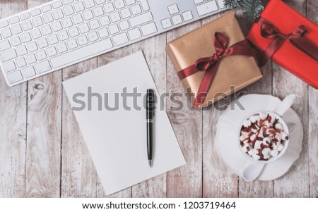 Love letter, Valentines card, holiday letter gift and cup of coffee on office desk.