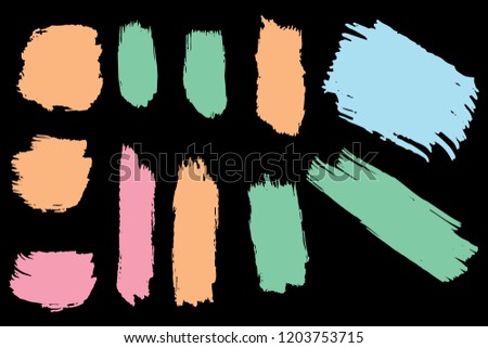 Collection of hand drawn colorful grunge brushes. Vector Grunge Brushes. Dirty Artistic Design Elements. Creative Design Elements. black background. Distress Frame, Logo, Banner, Wallpaper.