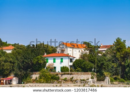 Picture of buildings in Krk village, Kvarner harbor, Croatia on a sunny summer day