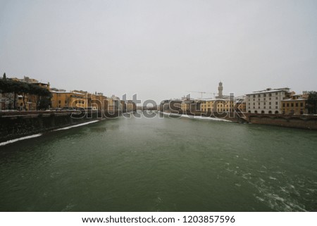 Cityscape of Florence in Winter with Snow, Italy
