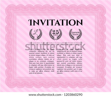 Pink Formal invitation. Artistry design. Vector illustration. With complex background. 