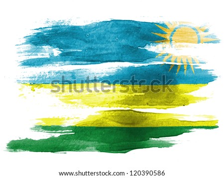 Ruanda flag painted on white paper with watercolor
