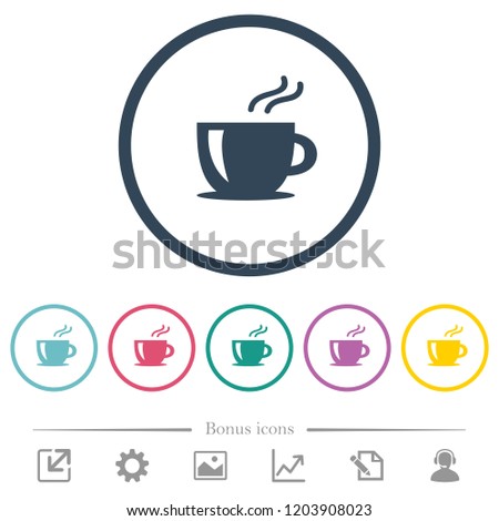 Cappuccino flat color icons in round outlines. 6 bonus icons included.