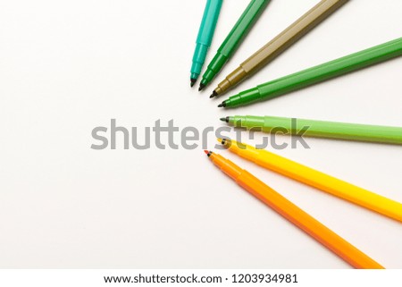 Colorful Felt Tip Pens isolated on a white background close up