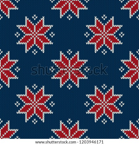 Traditional Christmas Knitted Pattern with Snowflakes. Wool Knitting Seamless Sweater Design