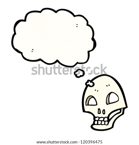 cartoon skull symbol with thought bubble