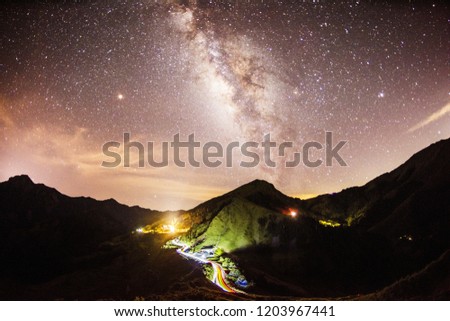 Spectacular galaxy on the high mountains. At Nantou city, Taiwan.In August 2018.