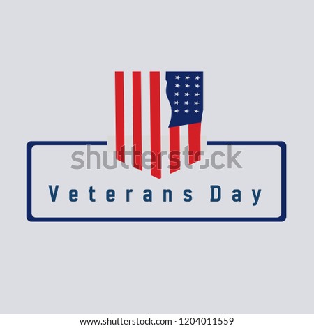 Shield shape of USA flag with curvy text box and simple typography, vector illustration of Veterans day background. Template for banner, greeting card, invitation, poster, flyer, etc