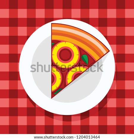 a plate of pizza on the tablecloth vector illustration