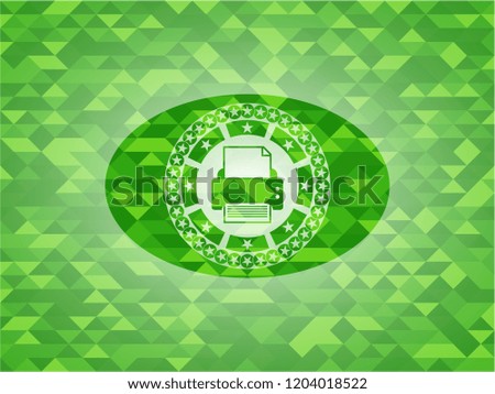 printer icon inside green emblem with triangle mosaic background