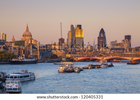 City of London skyline at sunset