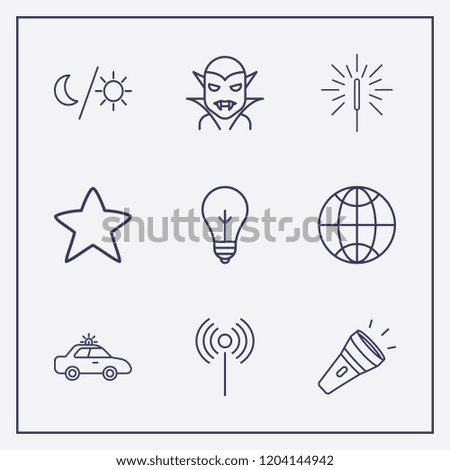 Outline 9 night icon set. signal, globe, sparkler and lamp vector illustration