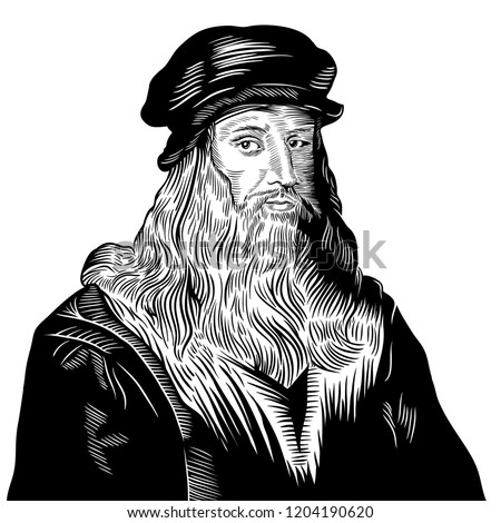 Hand drawn vector portrait. Leonardo Da Vinci. Royalty-Free Stock Photo #1204190620