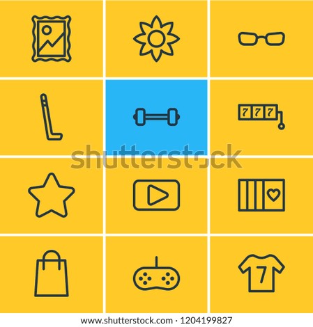 illustration of 12 hobby icons line style. Editable set of card, movie, shopping and other icon elements.