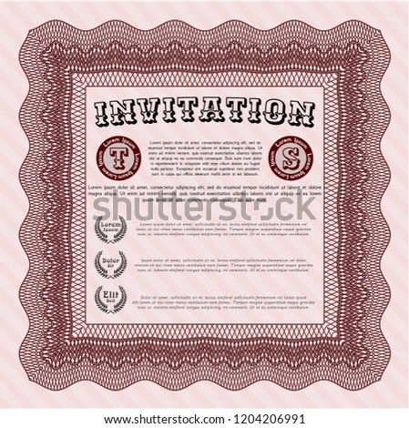 Red Retro vintage invitation. Complex background. Customizable, Easy to edit and change colors. Money Pattern. 