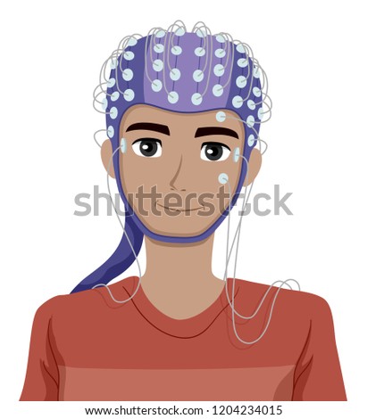 Illustration of a Teenage Guy with Electrodes on Scalp Undergoing EEG Test
