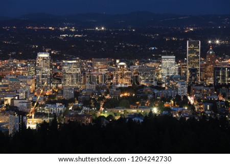 An aerial night view of Portland, Oregon