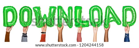 Green alphabet helium balloons forming the text download