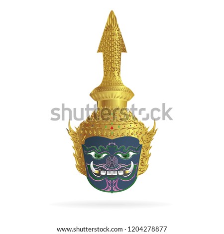 Thai Khon mask "Virunjambang" King of giants from Ramakien story with white isolated background