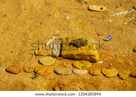 picture of stones on the sand of the sea beach                             
