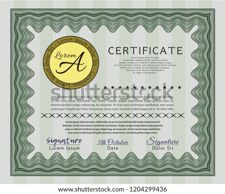 Green Sample Diploma. With great quality guilloche pattern. Detailed. Money design. 