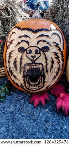 Jack o' lantern with traditional fall decoration. Halloween feeling.
